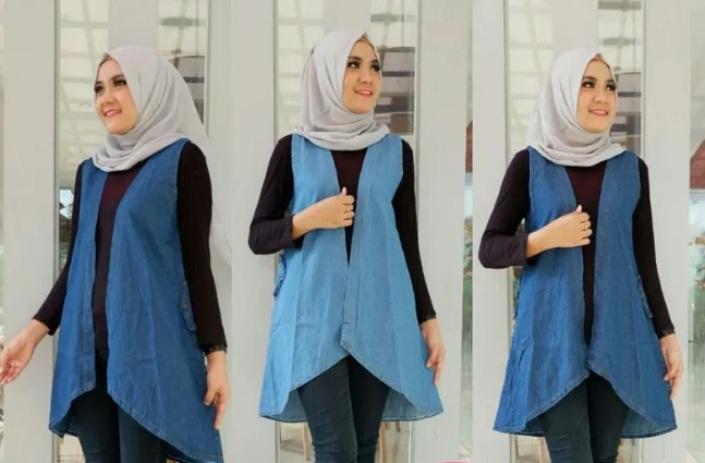 Ilustrasi inspirasi outer hijab salah satunya denim.