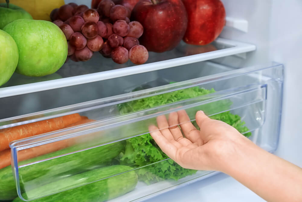 Ilustrasi simpan buah dan sayur untuk food prep.