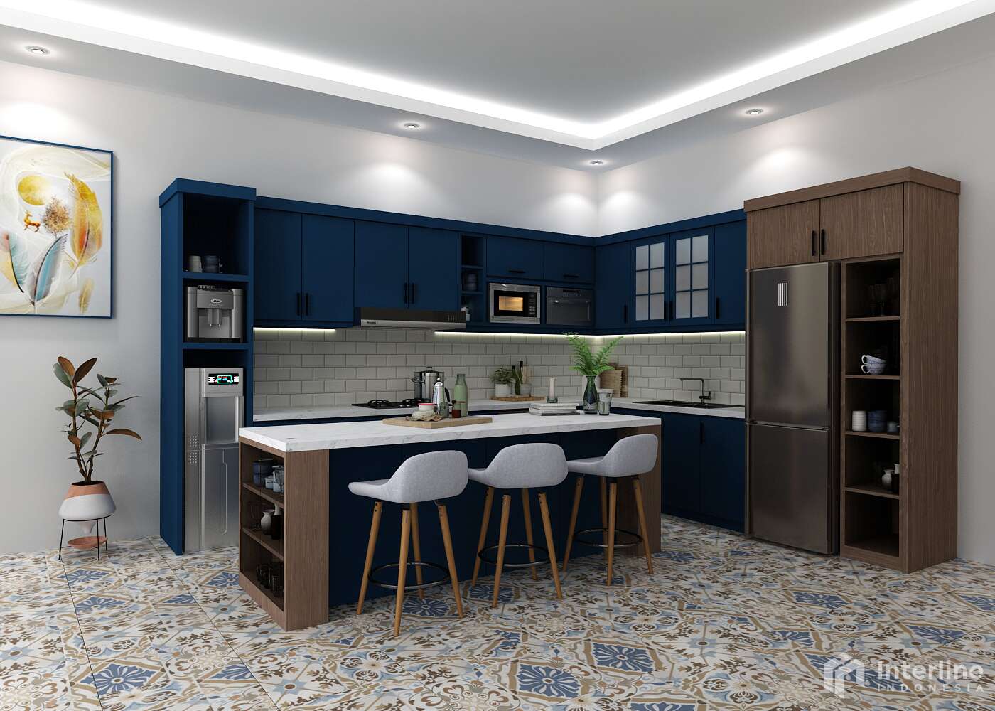 Ilustrasi merancang kitchen set untuk dapur modern minimalis.
