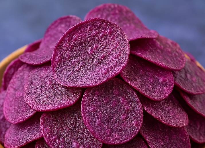 Hasil menggoreng keripik ubi ungu yang renyah dan gurih.