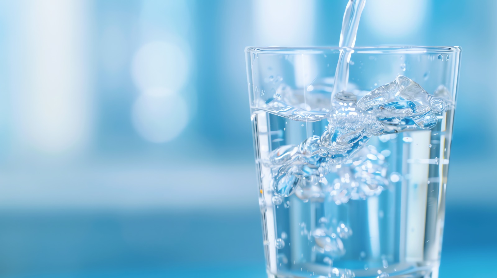 Segelas air minum yang menyegarkan.