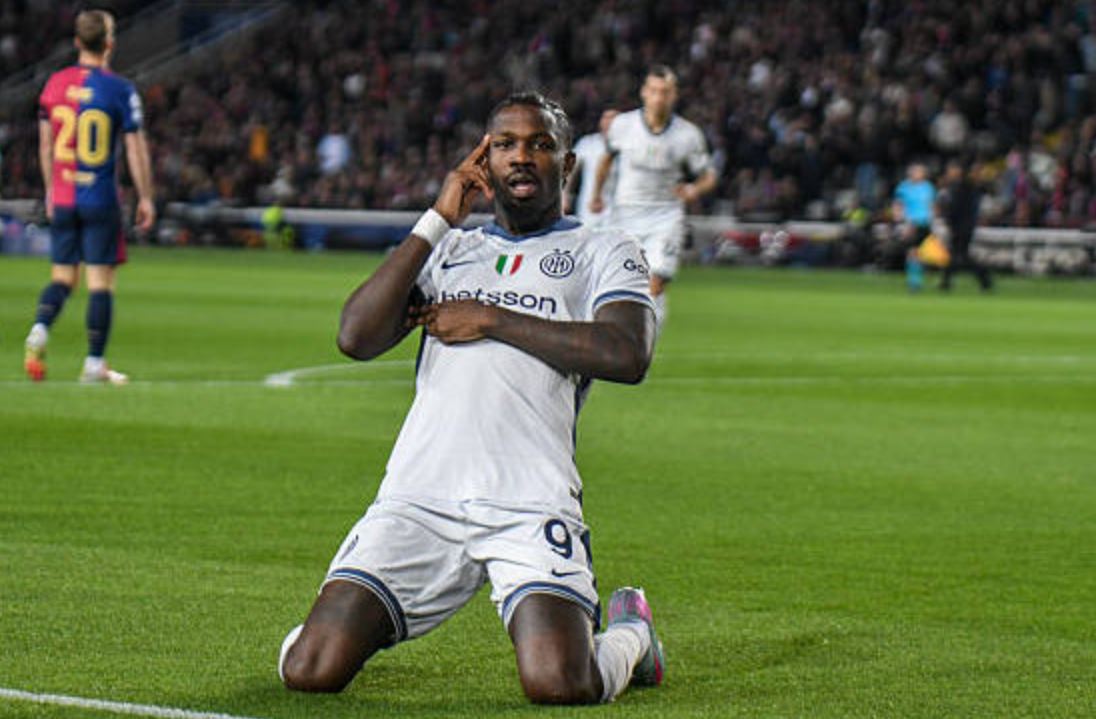 Aksi Marcus Thuram bersama Inter Milan.