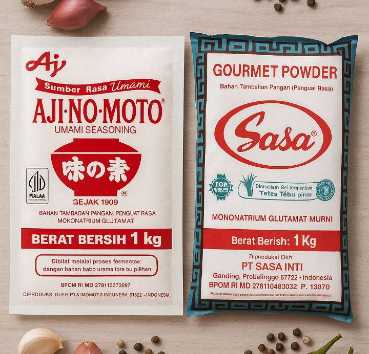 Ajinomoto dan Sasa jadi penyedap rasa terkenal di Indonesia.