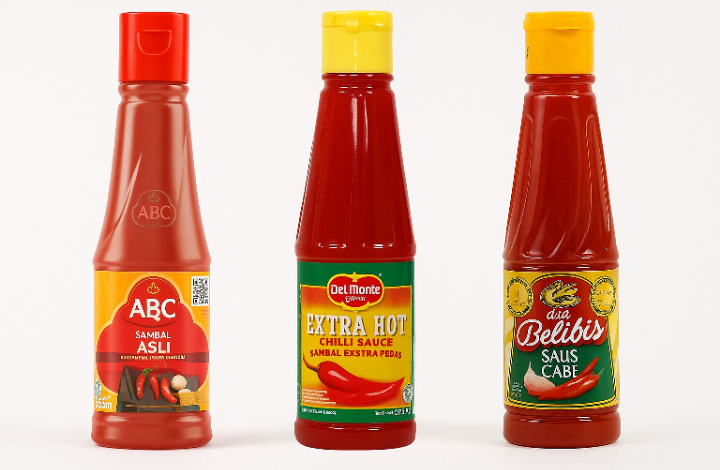 Tiga merek saus sambal kenamaan di Indonesia.