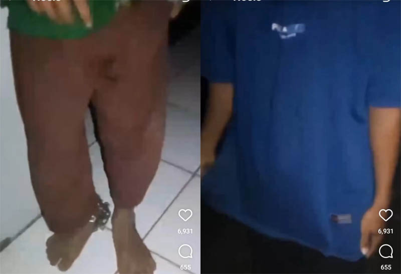 Tangkapan layar video viral tiga bocah dirantai di Boyolali. Kejadian diketahui setelah kakak mereka tertangkap saat mencuri uang kotak amal.