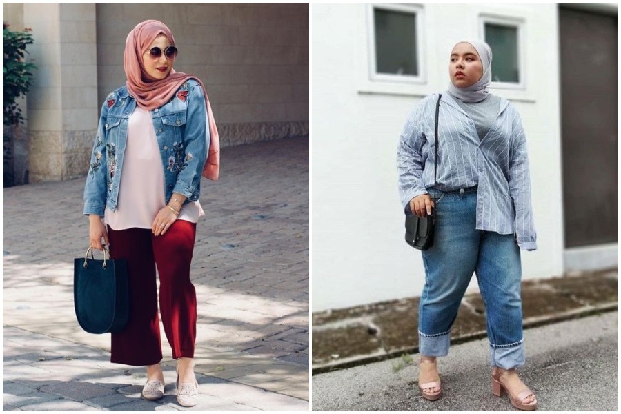 ilustrasi outfit hijabers bertubuh gemuk.