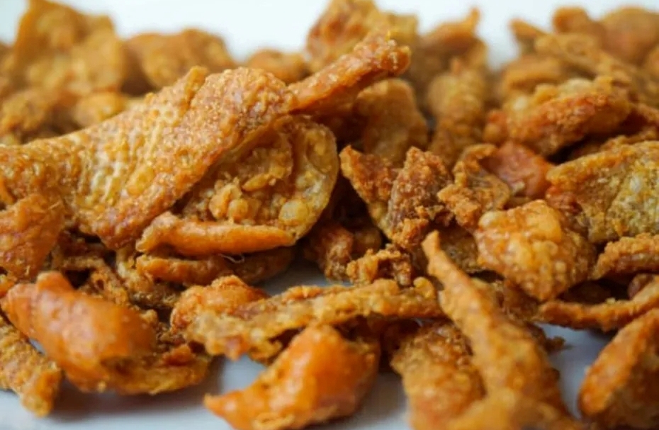 Ilustrasi kulit ayam ungkep goreng.