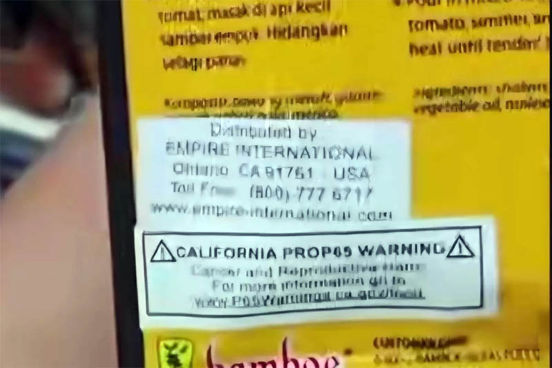 Produk Indonesia diberi label baha yak kanker di Calofornia AS.
