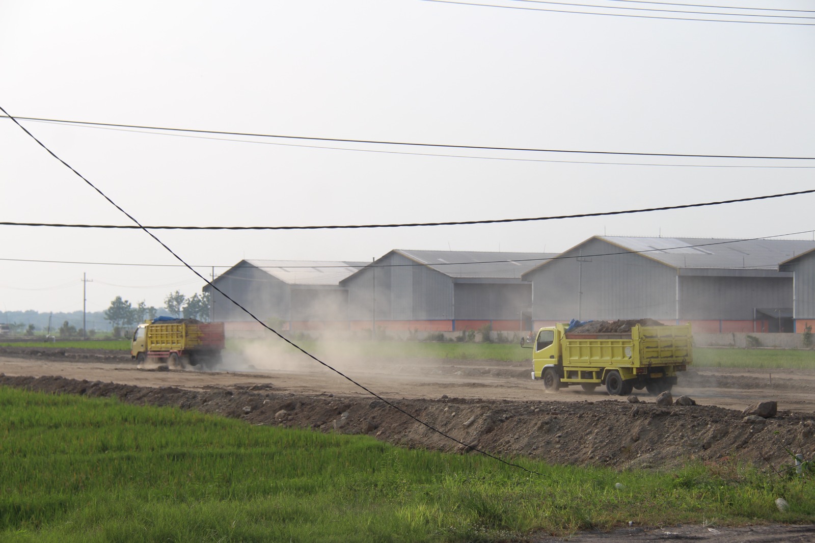 Lahan sawah di Desa Geneng, Ngawi, tampak diuruk untuk pembangunan pabrik. ASEP SYAEFUL BACHRI/RADAR NGAWI