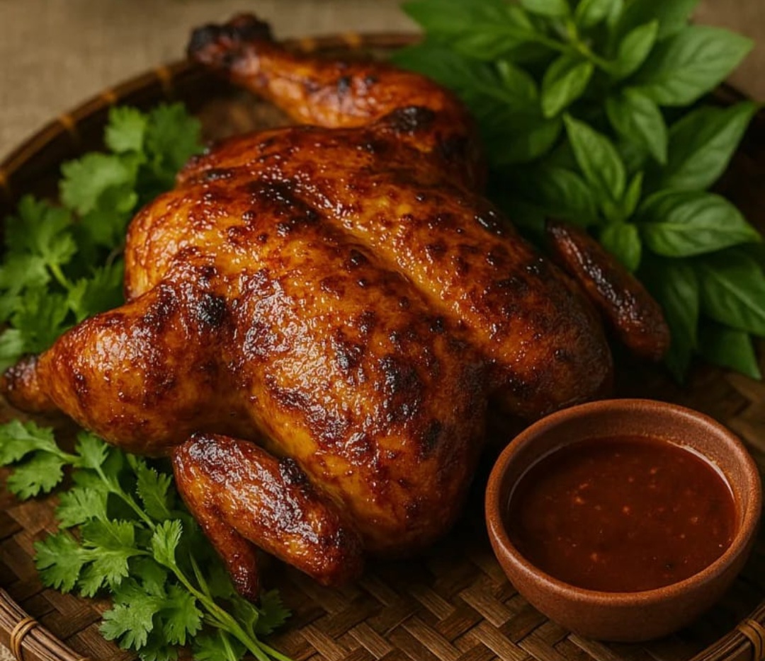 Ayam panggang bumbu Kamboja dengan saus asam jawa pedas manis ini cocok jadi menu spesial makan malam.