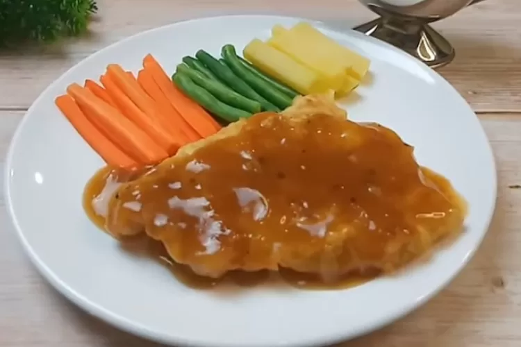 Ilustrasi Steak Ayam Krispi Saus Lada Hitam