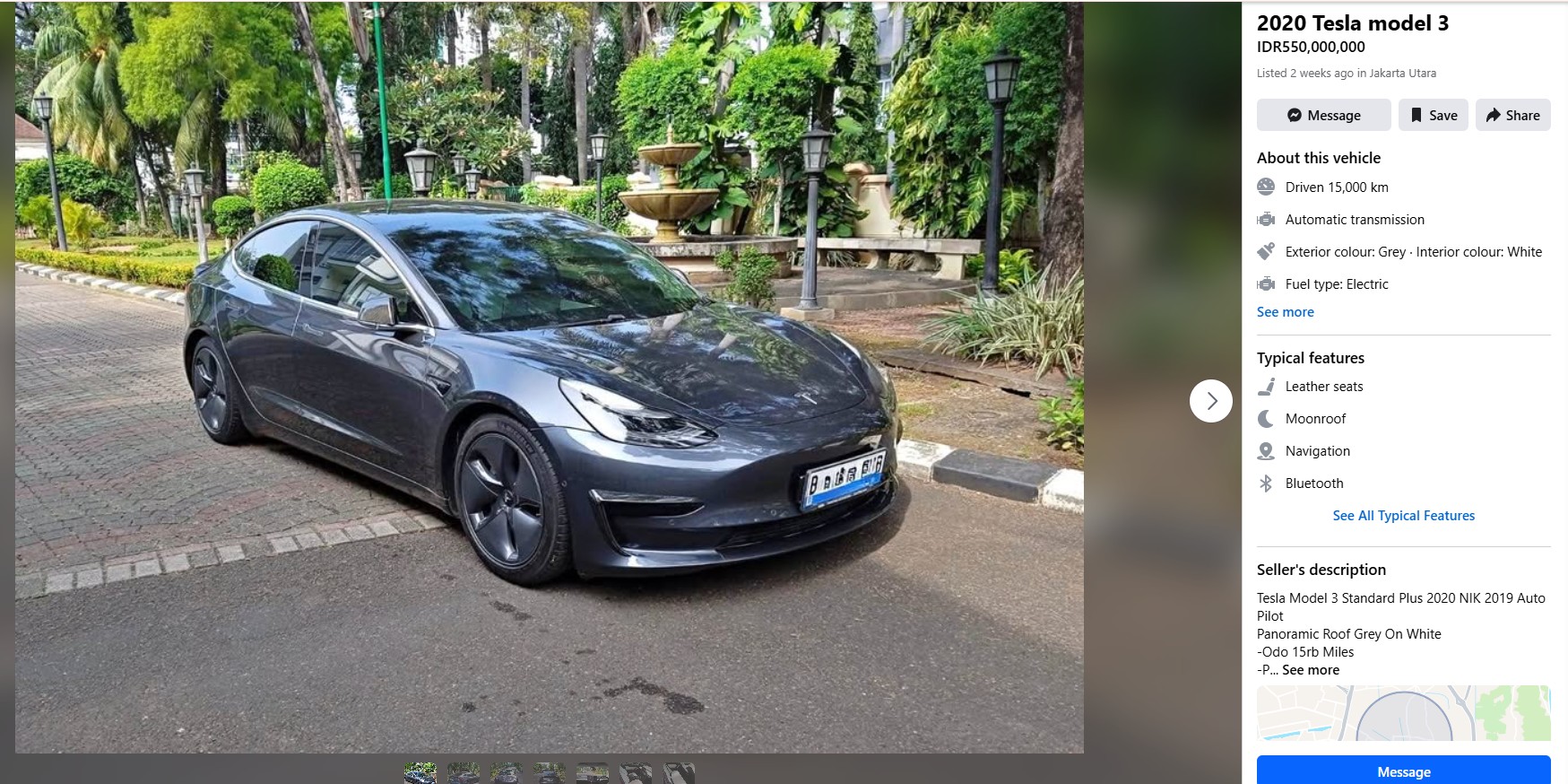 Unit Tesla Model 3 bekas kini dijual mulai dari Rp 550 juta, jauh lebih murah dari harga barunya yang mencapai Rp 1,5 miliar.