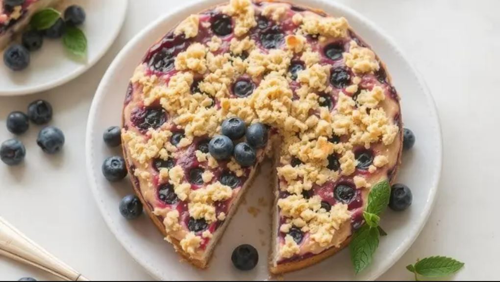 Blueberry crumble cheesecake ala Luvita Ho, dessert creamy-renyah yang cocok untuk acara spesial atau ide jualan kekinian.