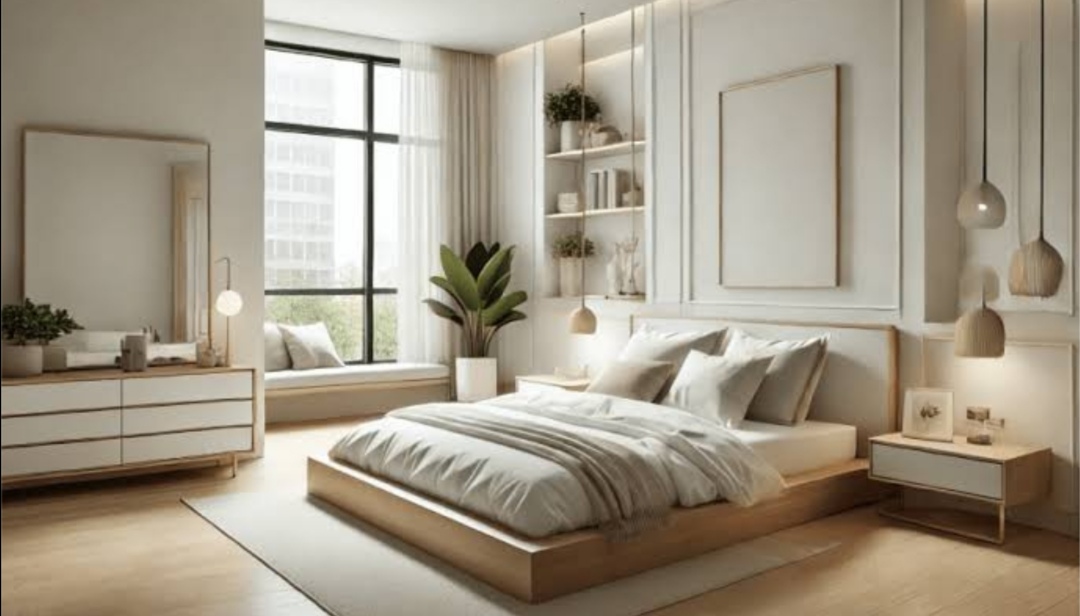 Kamar tidur dengan barang-barang fungsional.