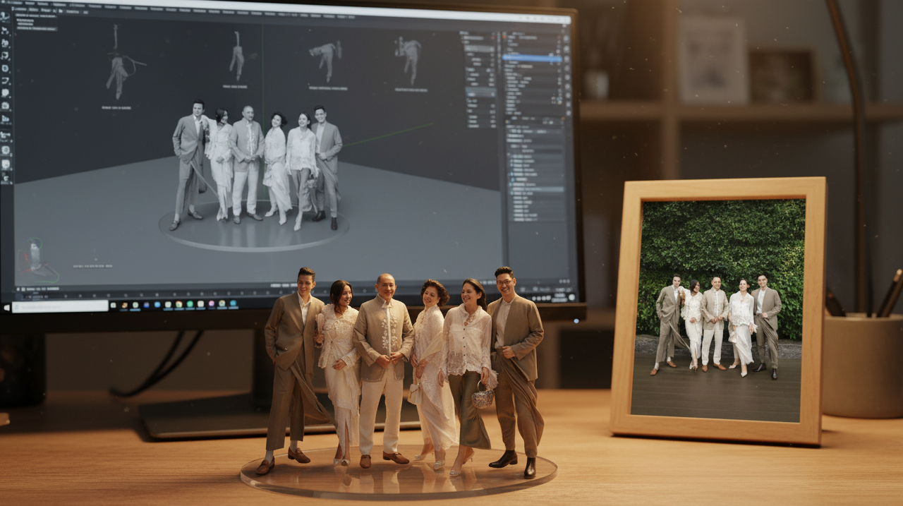 Ilustrasi Foto Keluarga Jadi Miniatur 3D