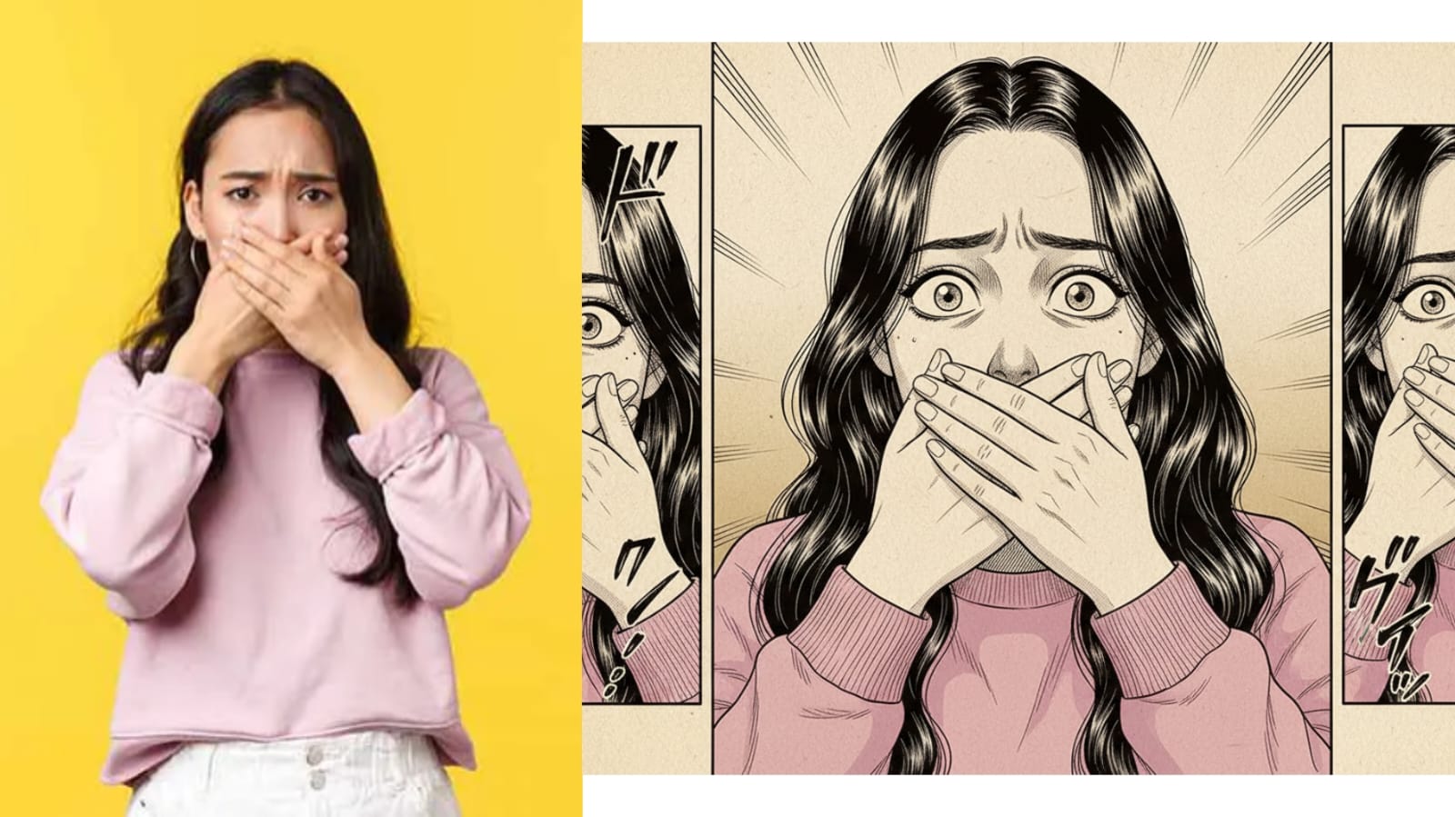 Ilustrasi Hasil Generate Foto jadi komik manga Jepang realistis dengan ekspresi wajah mendalam dan detail shading khas manga dengan Gemini AI