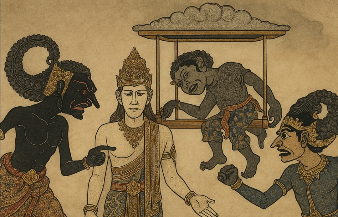Ilustrasi lakon wayang Anjang Anjang Kahyangan.