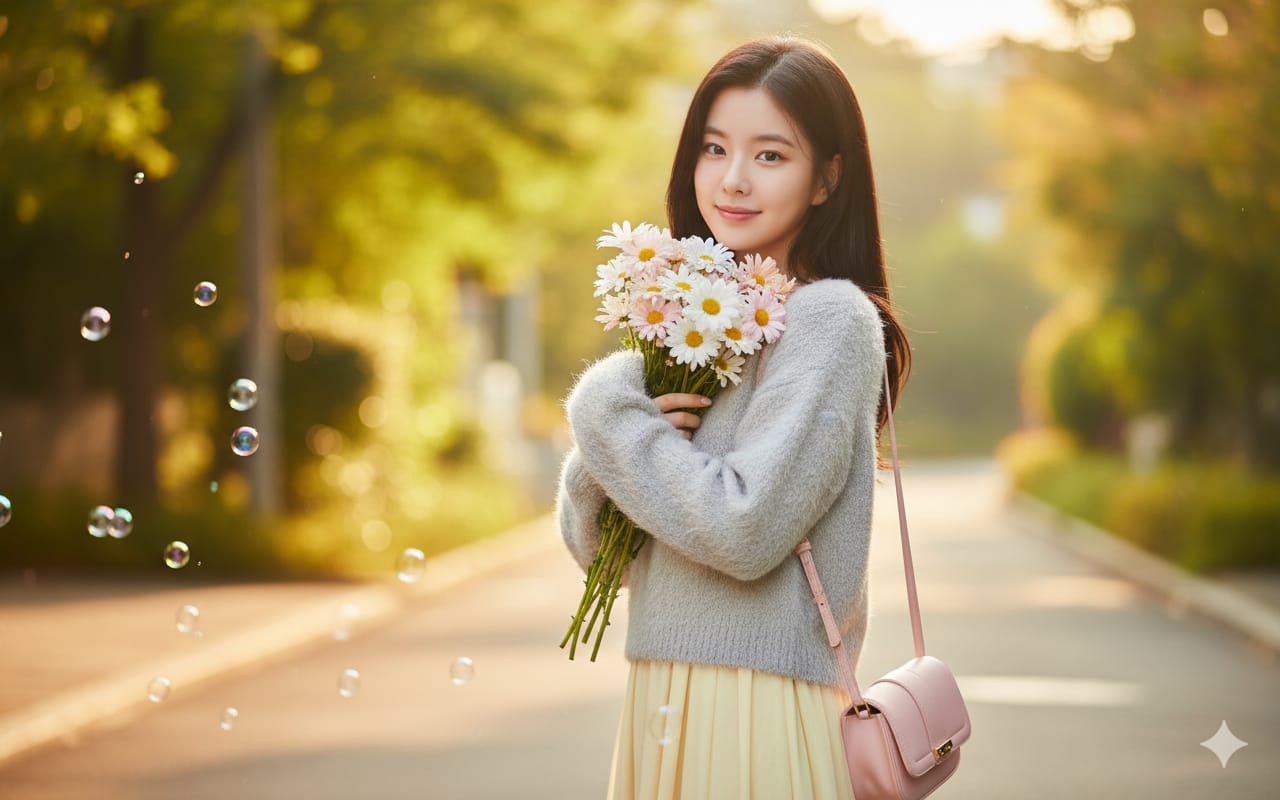 Foto elegan outdoor dengan efek golden hour