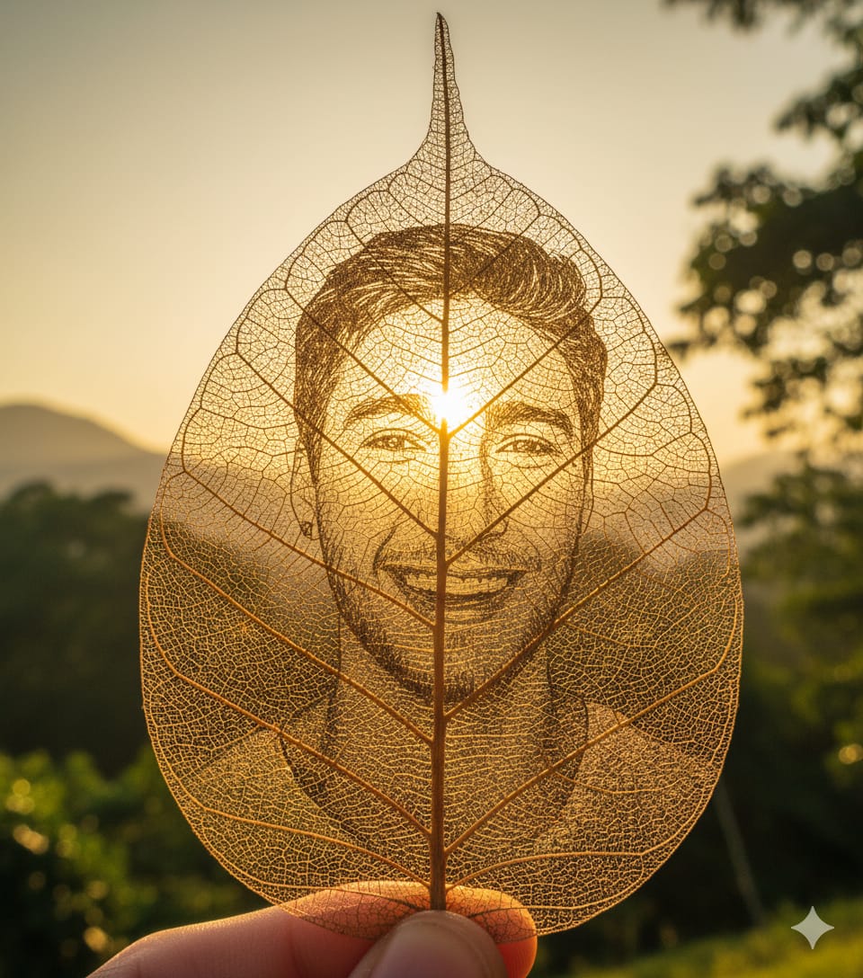 Ilustrasi Hasil Transformasi foto menjadi ukiran daun kering kini bisa dilakukan dengan Gemini AI.