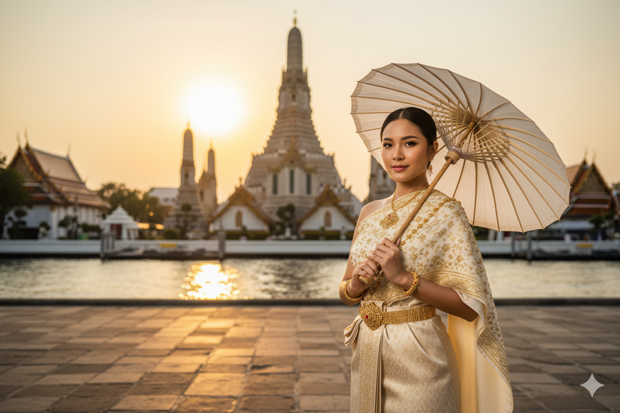 Ilustrasi Foto Busana Tradisional Thailand dengan Gemini AI