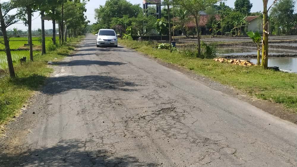 Kondisi ruas Jalan Semen&ndash;Gerdon yang masuk daftar pemeliharaan P-APBD 2025 dengan anggaran Rp 6,9 miliar. ASEP SYAEFUL/RADAR NGAWI