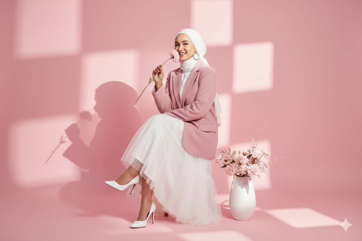 Potret elegan studio pink pastel