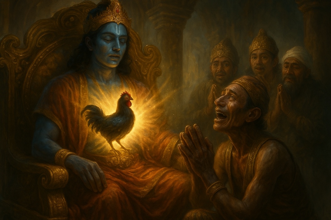 Ilustrasi lakon wayang kulit Wahyu Ayam Cemani.