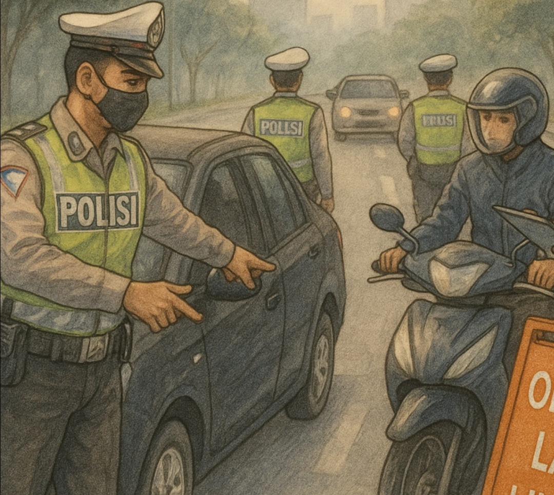 Suasana operasi lalu lintas yang digelar polisi.