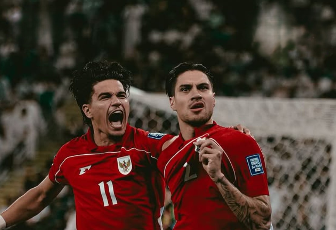 Kevin Diks merayakan gol di laga di Kualifikasi Piala Dunia 2026 antara Timnas Indonesia vs Arab Saudi.