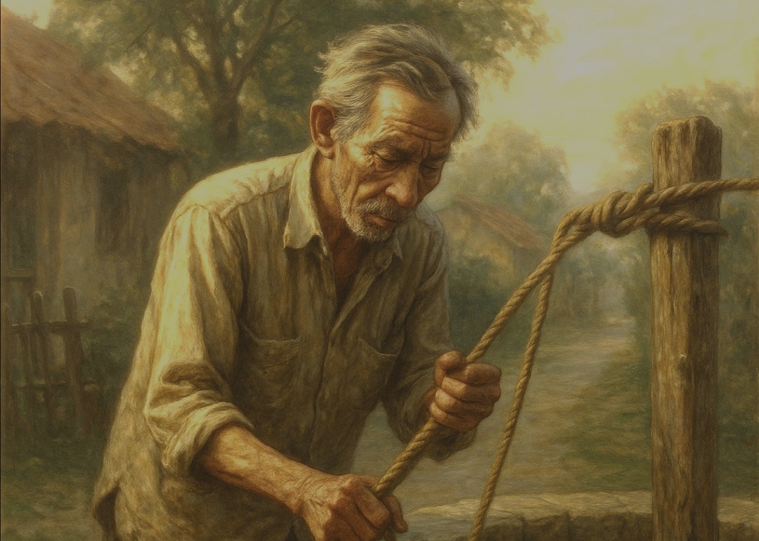 Sakat menimpa air sumur. Tokoh utama dalam cerpen tali goci itu teringat kenangan masa kecil anaknya.