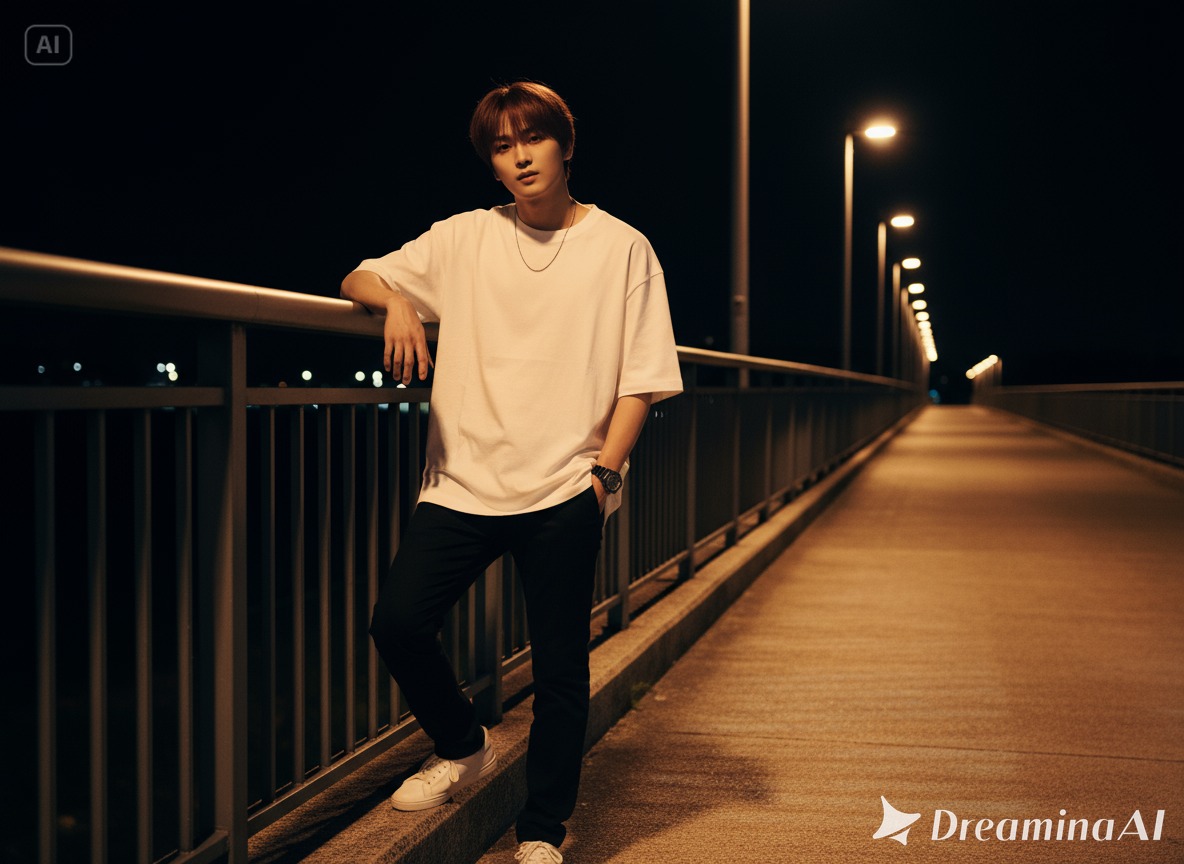 Hasil edit foto gaya kasual elegan di malam hari