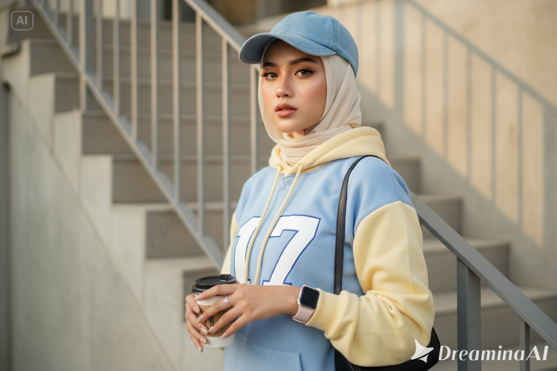 Hasil Edit Foto Wanita Hijab Sinematik Elegan