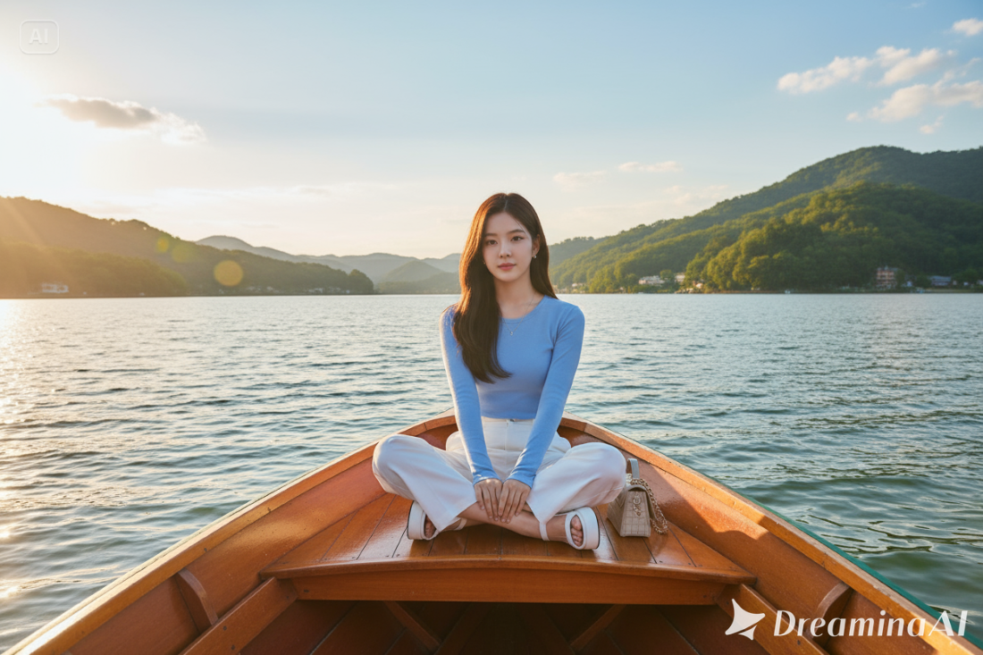 Hasil edit foto bergaya sinematik di atas perahu kayu