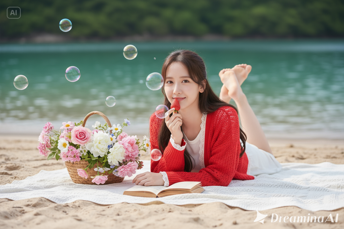 Hasil edit foto santai tepi danau