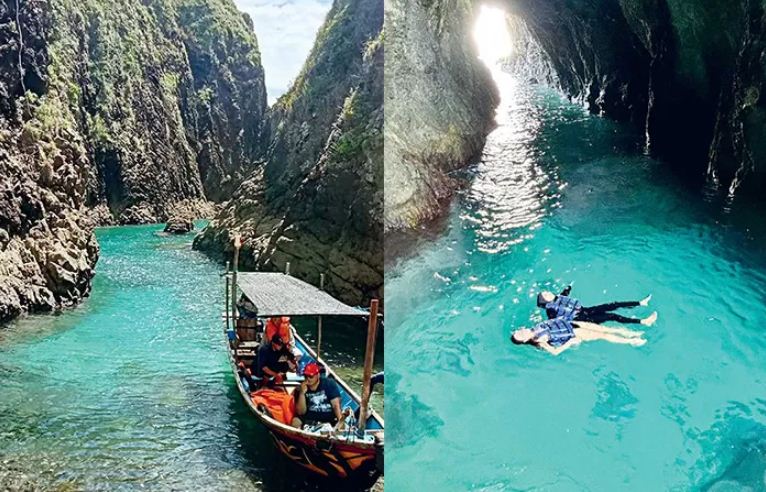 Menikmati keindahan alam Pulau Bedil Banyuwangi.