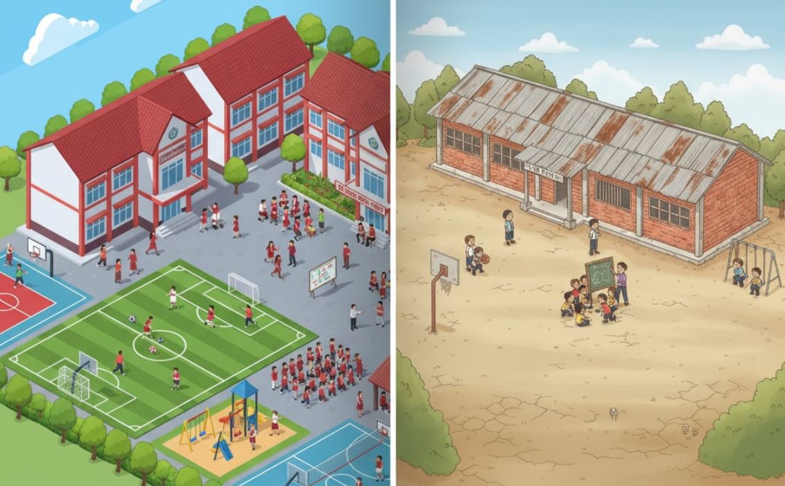 Ilustrasi beda mutu infrastruktur dua sekolah.