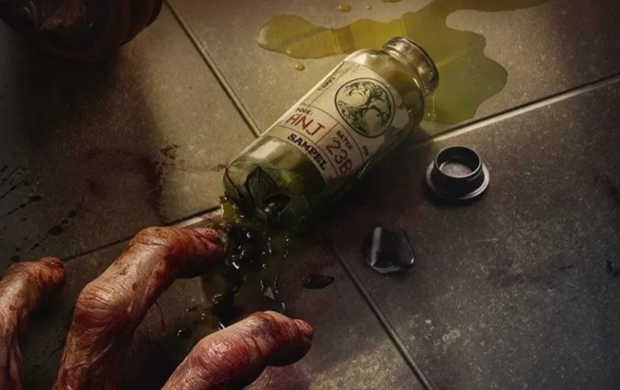 Poster film Abadi Nan Jaya yang memperlihatkan jamu sebagai sumber penyebab wabah zombie.