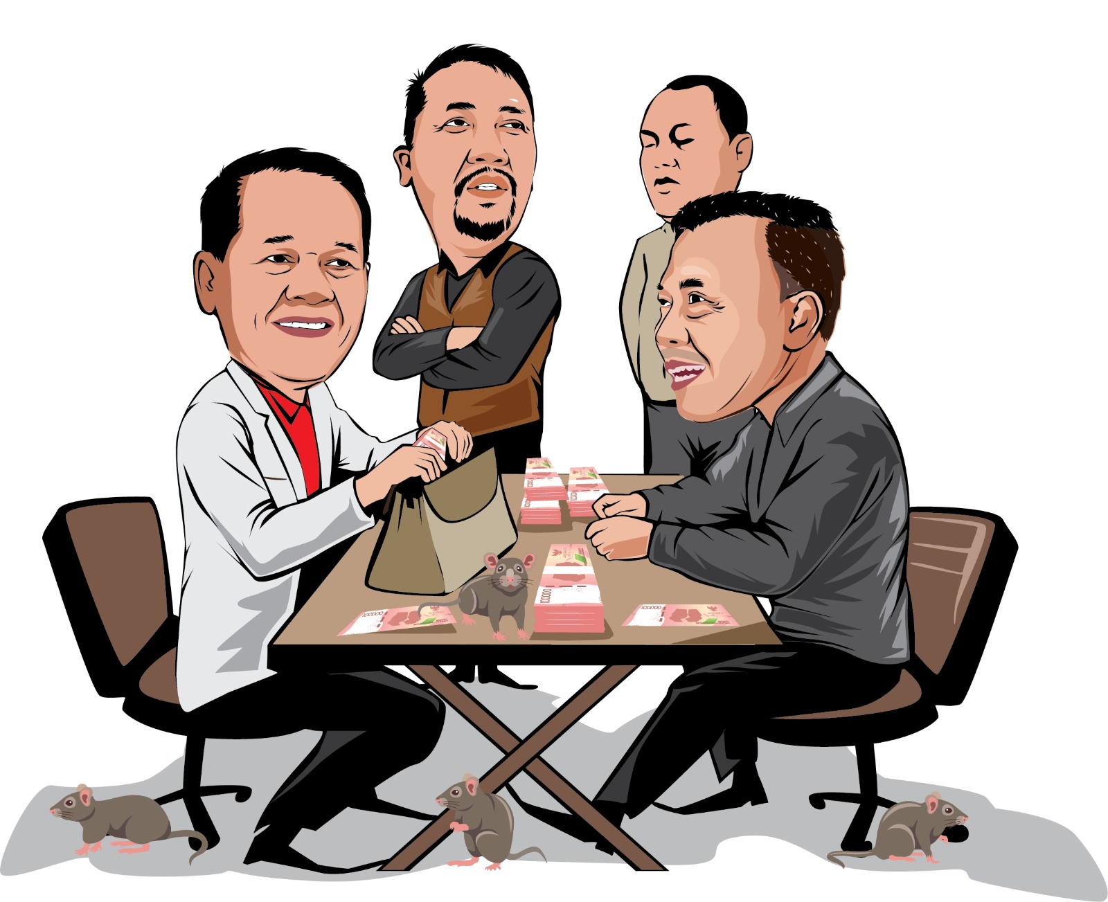 KPK menetapkan Bupati Ponorogo Sugiri Sancoko, Sekda Agus Pramono, Direktur RSUDH Yunus Mahatma, dan Sucipto (kontraktor) sebagai tersangka usai OTT di Ponorogo. GRAFIS: HABIB ITUNG/RADAR PONOROGO