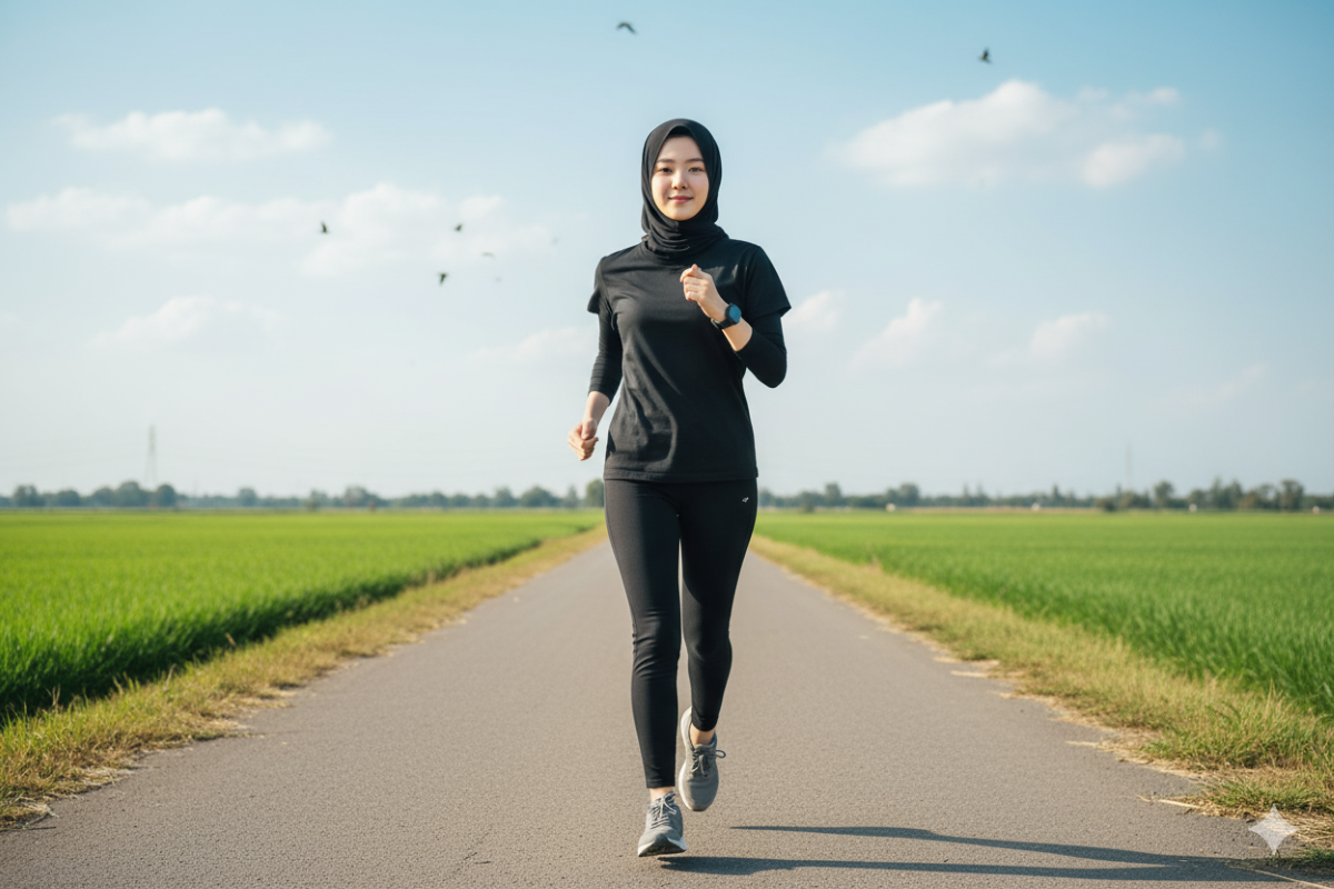 Hasil edit foto jogging di pedesaan