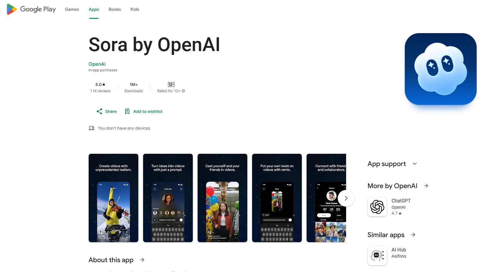 Aplikasi Sora by OpenAI yang kini tersedia di Android, memungkinkan pengguna membuat video AI berbasis wajah.