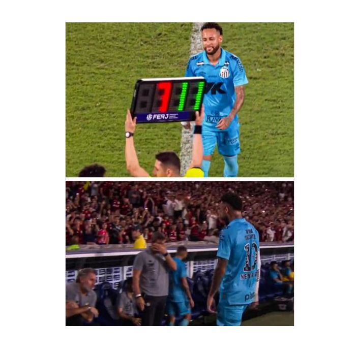 Santos tertinggal tiga gol sebelum membalas dua. Neymar lalu diganti, tampak kecewa, mempertanyakan keputusan pelatih, dan langsung menuju ruang ganti.