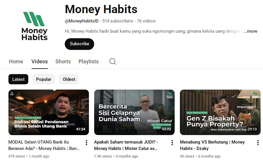 Money Habits salah satu akun YouTube tentang finance.