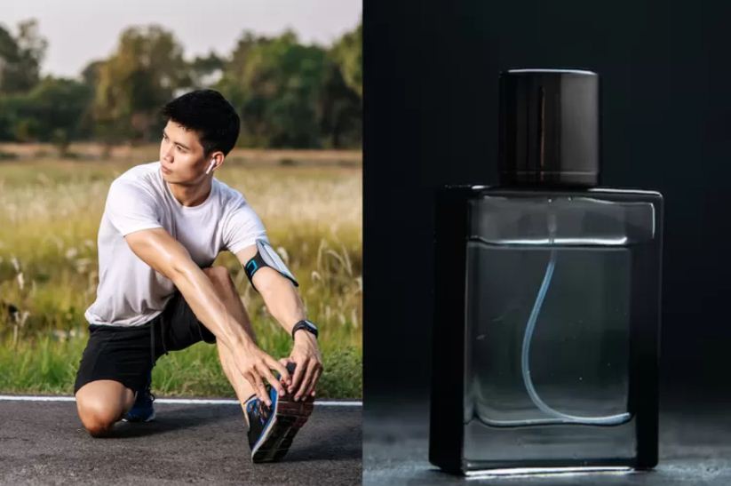 Ilustrasi parfum pria yang suka olahraga.