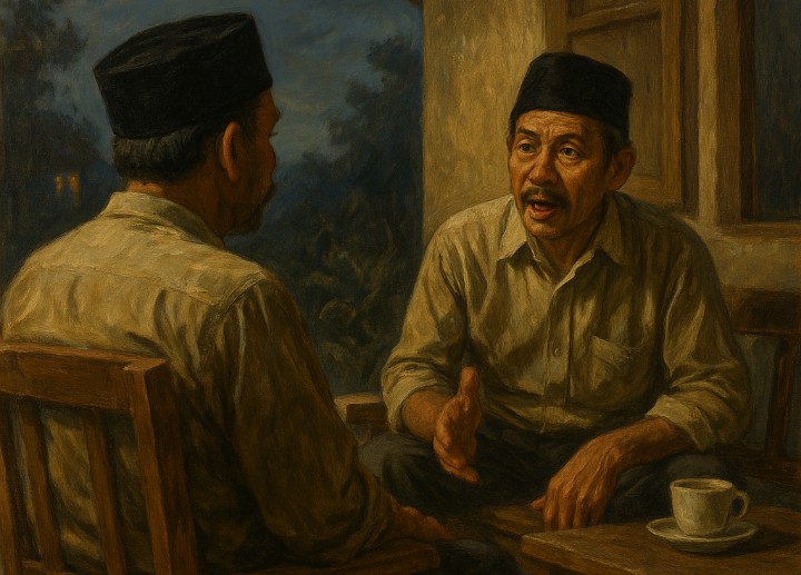 Obrolan Sakat dan Sarban tentang Sugiri Sancoko dan monumen reog dalam cerpen Bergunjing.