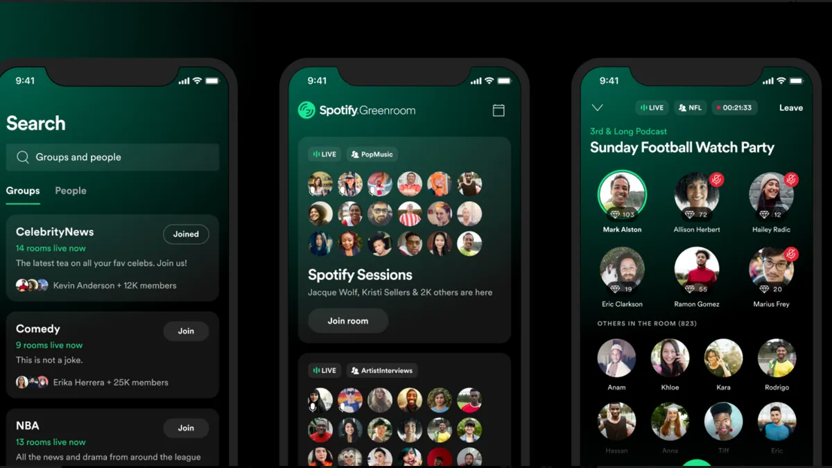 Tampilan fitur chat Spotify yang memungkinkan pengguna mengobrol dan berbagi lagu langsung di aplikasi musik.