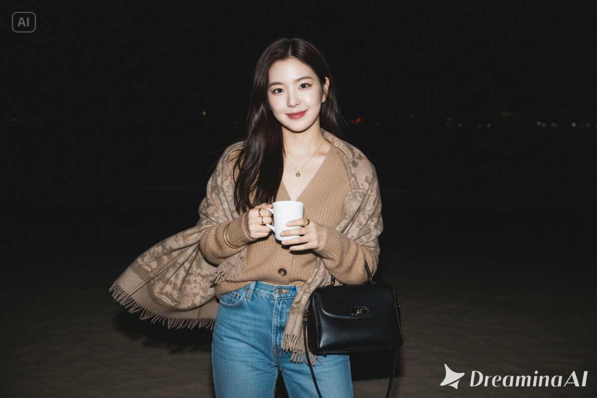 Hasil edit foto aesthetic night beach