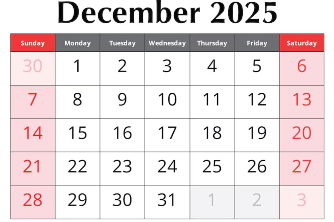Kalender bulan Desember 2025