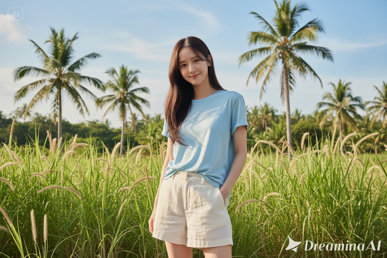 Hasil edit foto tropis cerah dengan look Korea natural