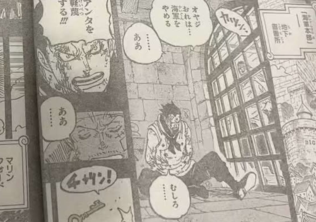 Dragon mengutarakan rencana meninggalkan Angkatan Laut ke Garp di cerita baca komik One Piece 1166 RAW.