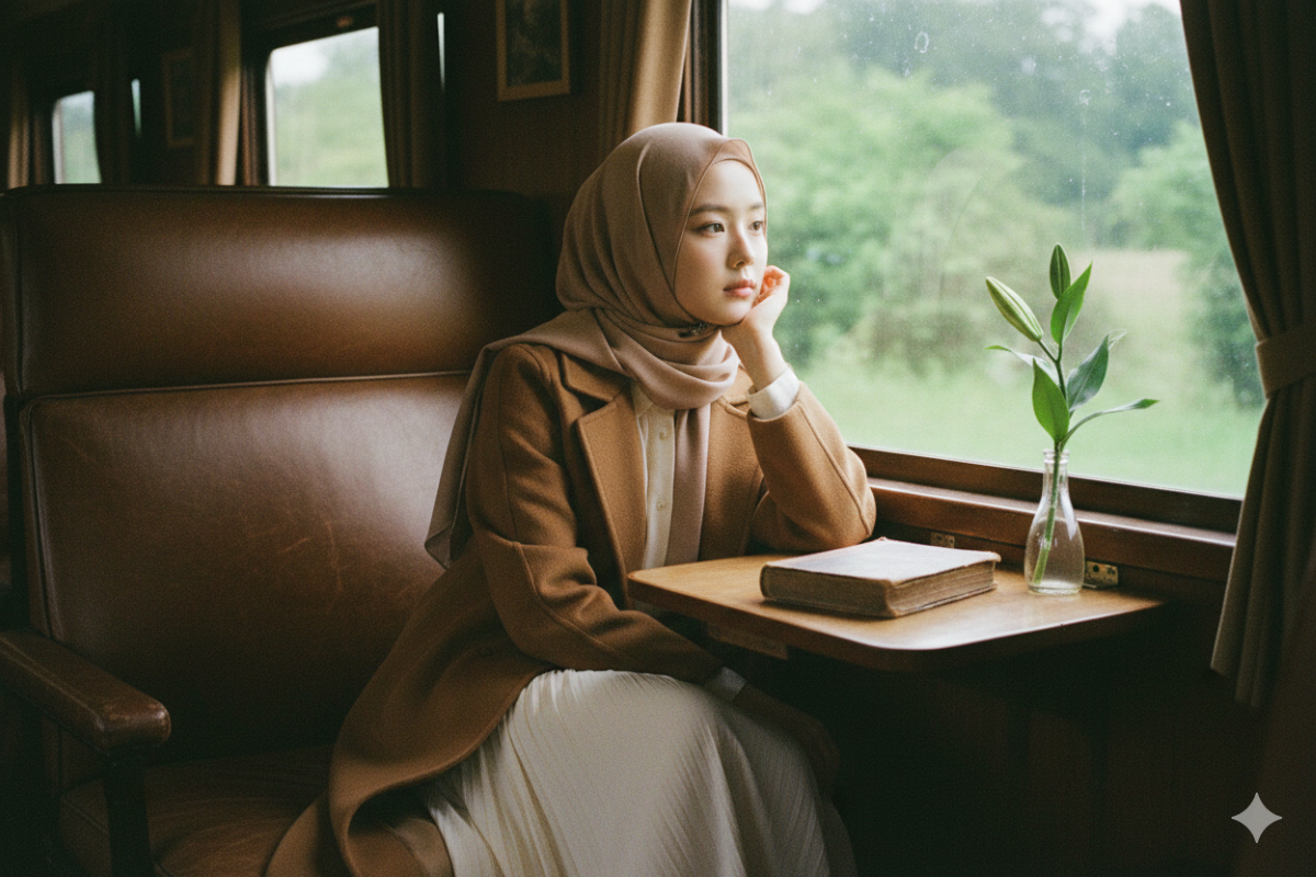Hasil edit foto ala adegan kereta vintage dengan nuansa film klasik